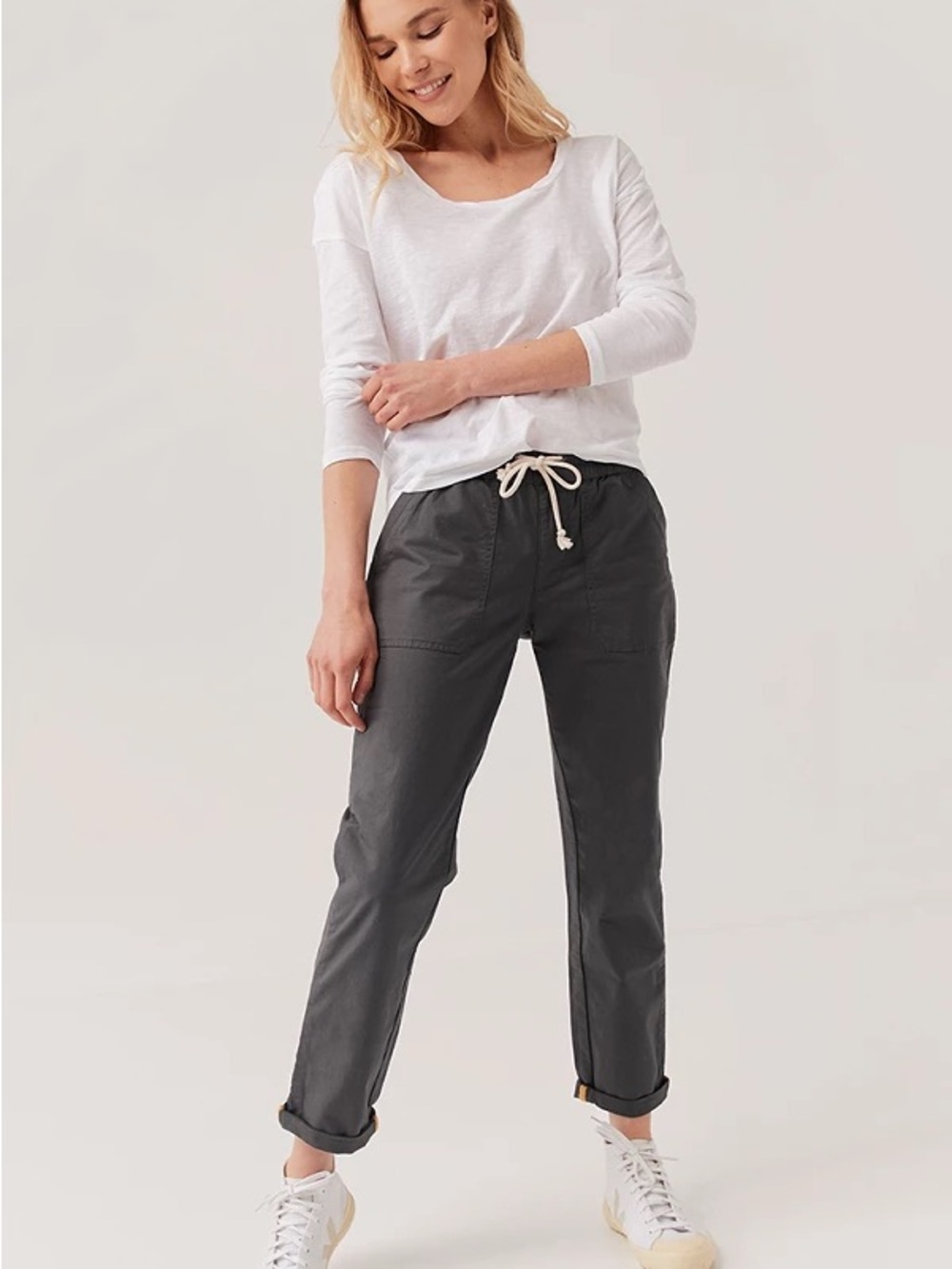 Pact Women's Woven Twill Roll Up Jogger Pants - Charcoal Gray